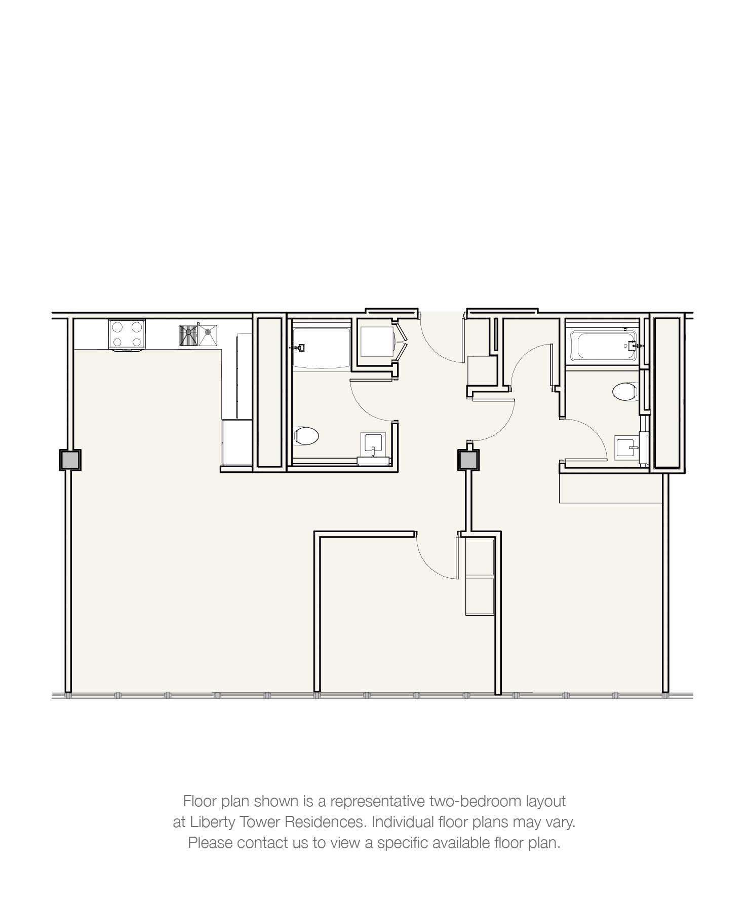 Floor plan for 2 beds, 2 baths, 951 sqft